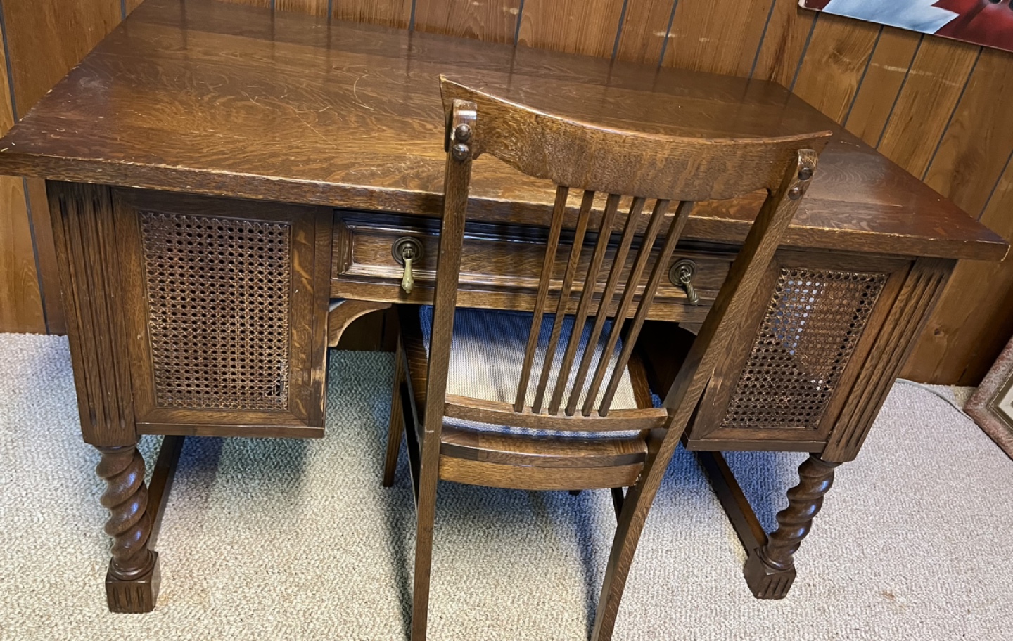 Antique solid Oak Desk with Matching Chair