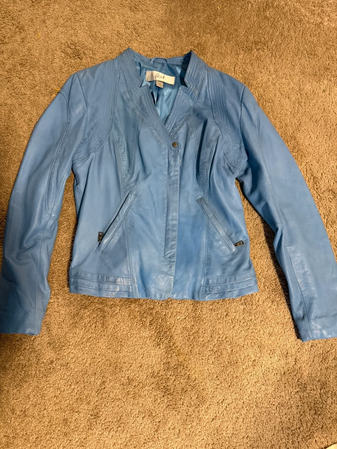 Pink Tartan Blue Leather Jacket image indicator(3)