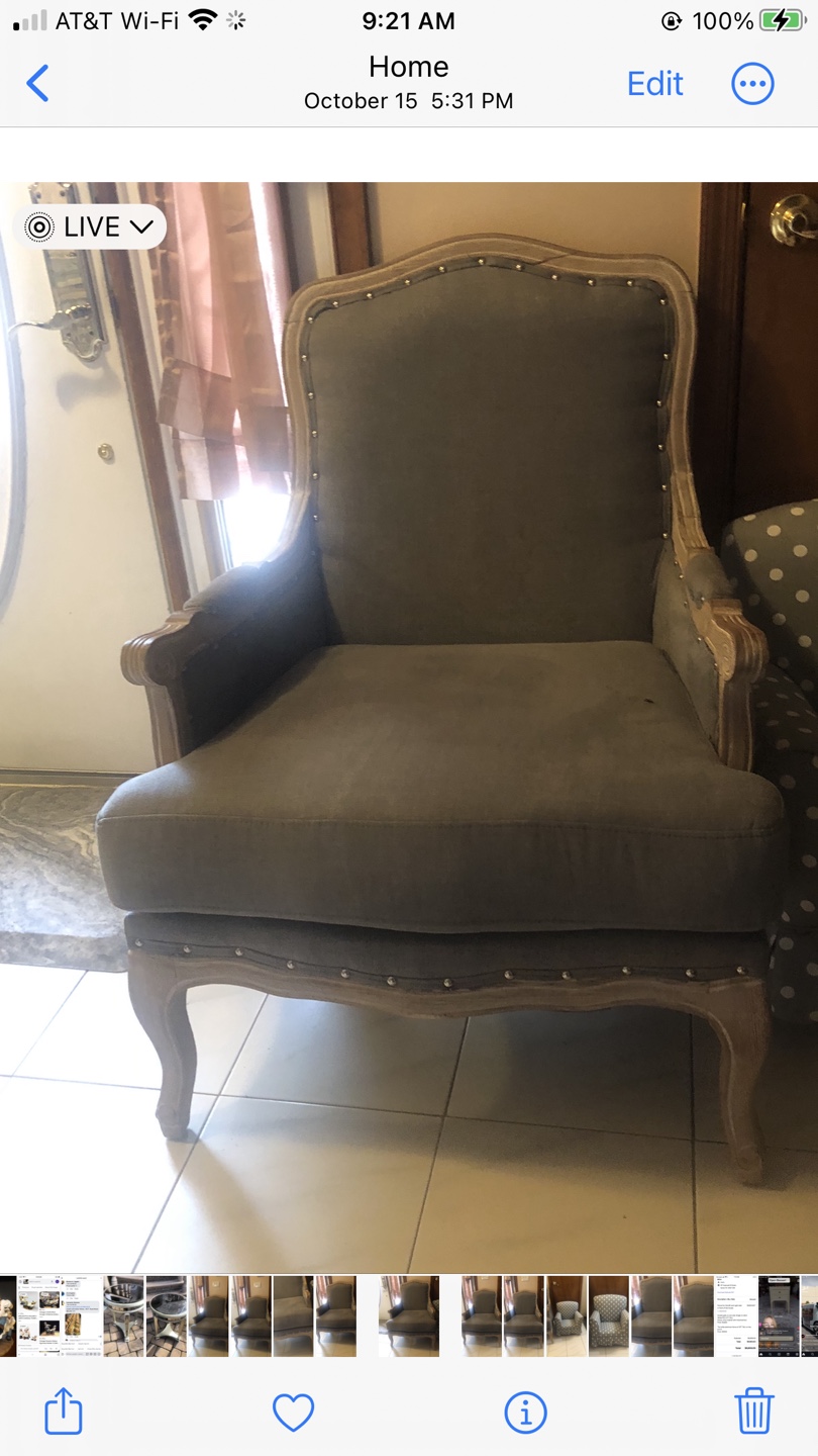 Gray Upholstered Accent Chair with Wooden Frame