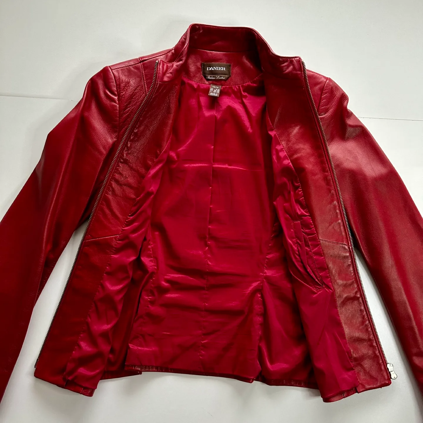 90s Danier Leather Jacket Collared 2Way Zip Red XS image indicator(5)
