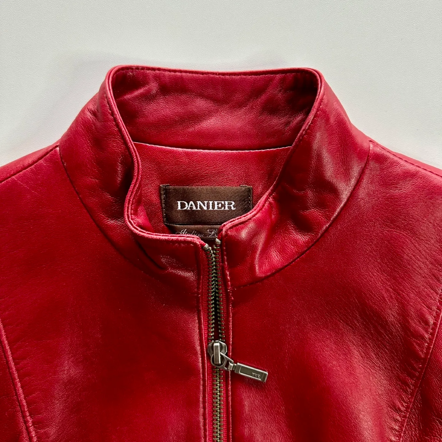 90s Danier Leather Jacket Collared 2Way Zip Red XS image indicator(6)