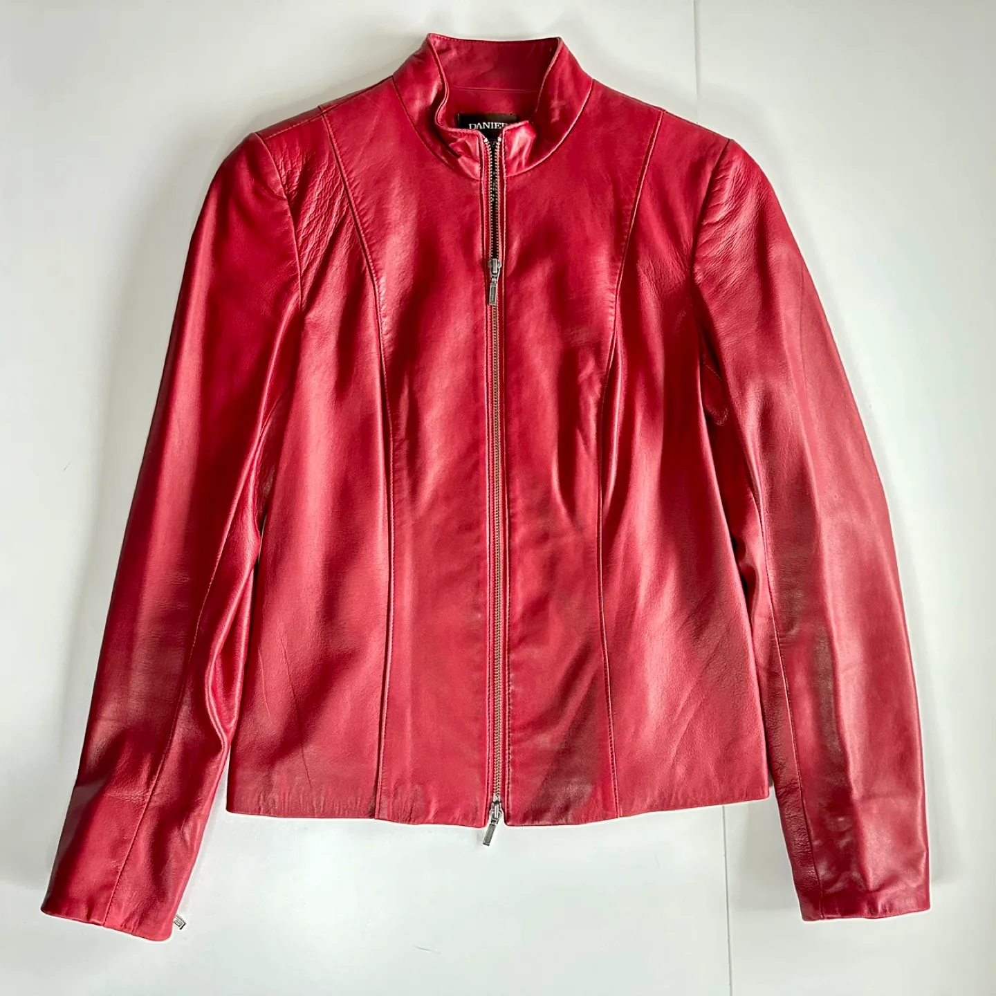 90s Danier Leather Jacket Collared 2Way Zip Red XS image indicator(2)