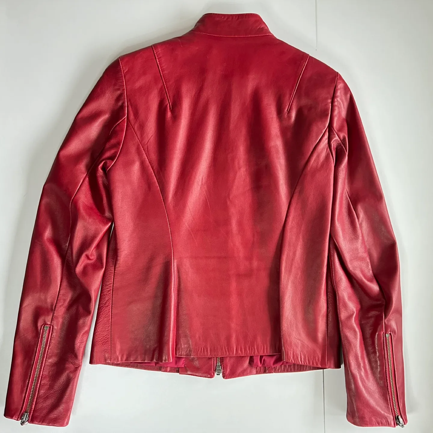 90s Danier Leather Jacket Collared 2Way Zip Red XS image indicator(3)
