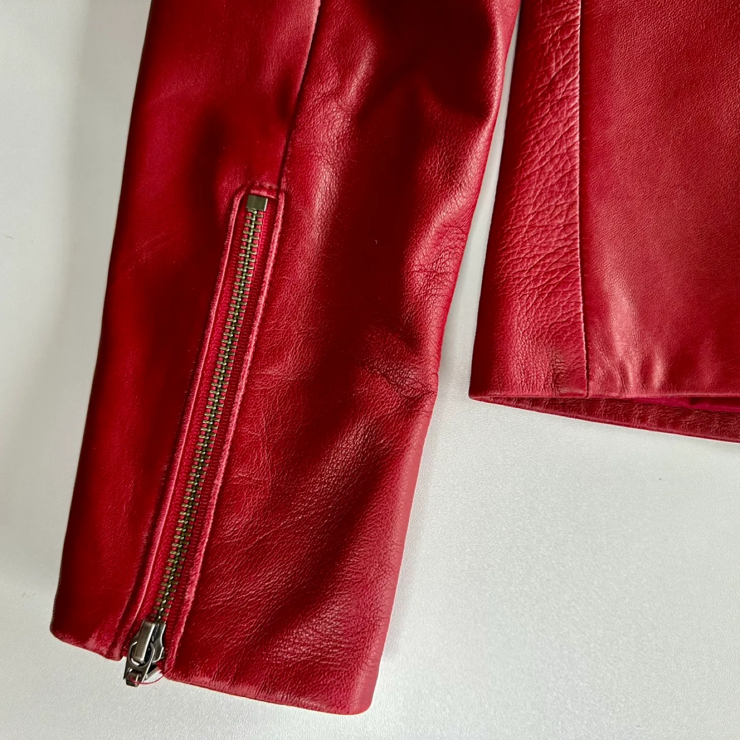 90s Danier Leather Jacket Collared 2Way Zip Red XS image indicator(9)