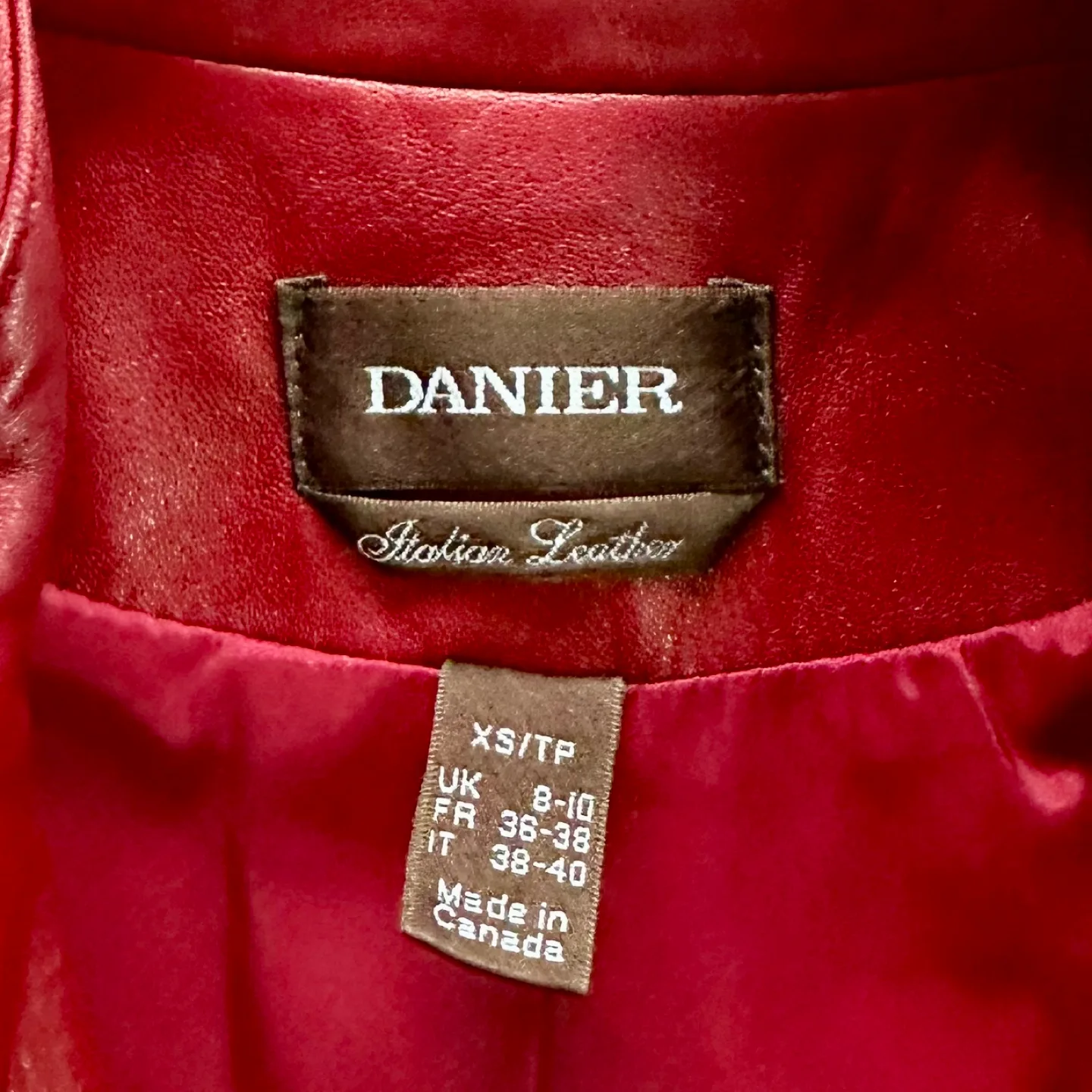 90s Danier Leather Jacket Collared 2Way Zip Red XS image indicator(10)