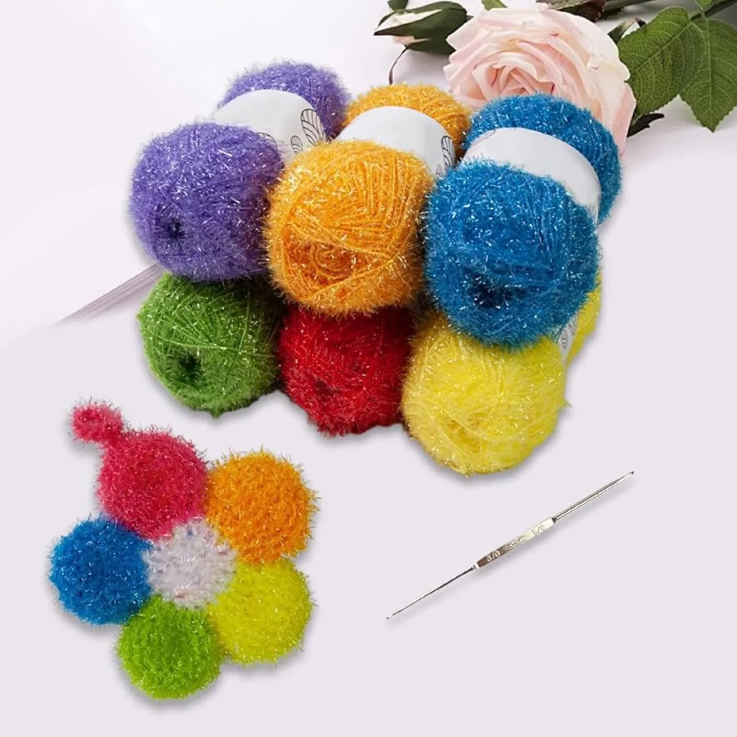 6 Skeins of Rainbow Coloured Chenille Yarn image indicator(2)