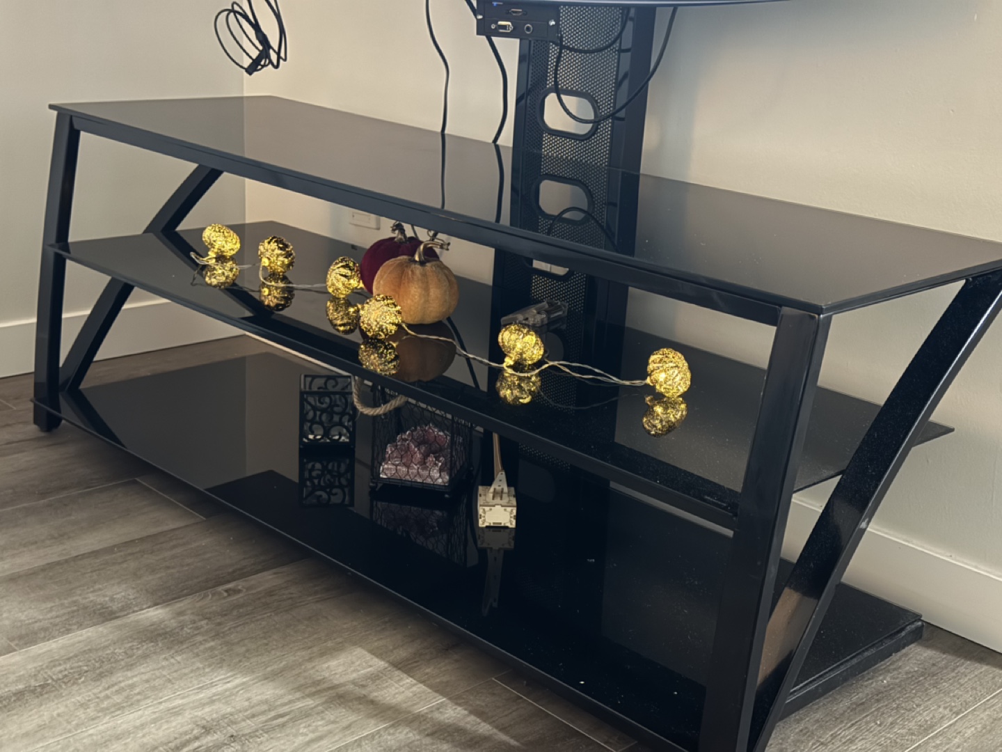 Black Tempered Glass TV Stand - photo 2