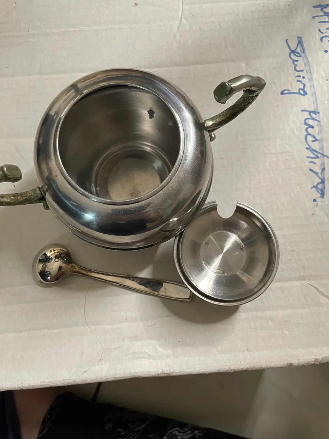 Vintage Stainless Steel Sugar Bowl with Spoon image indicator(3)