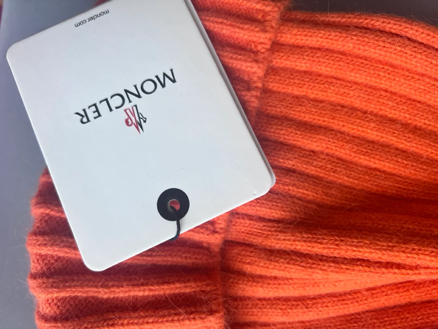 Moncler Orange Knit Beanie with Pom Pom image indicator(4)