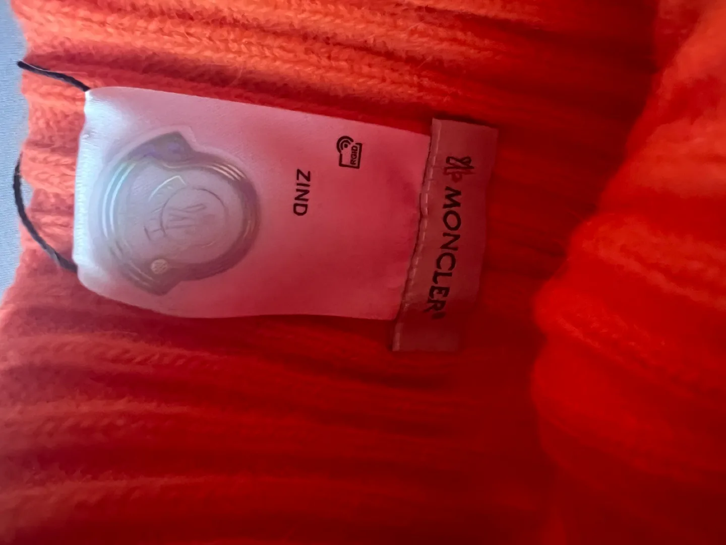 Moncler Orange Knit Beanie with Pom Pom image indicator(2)