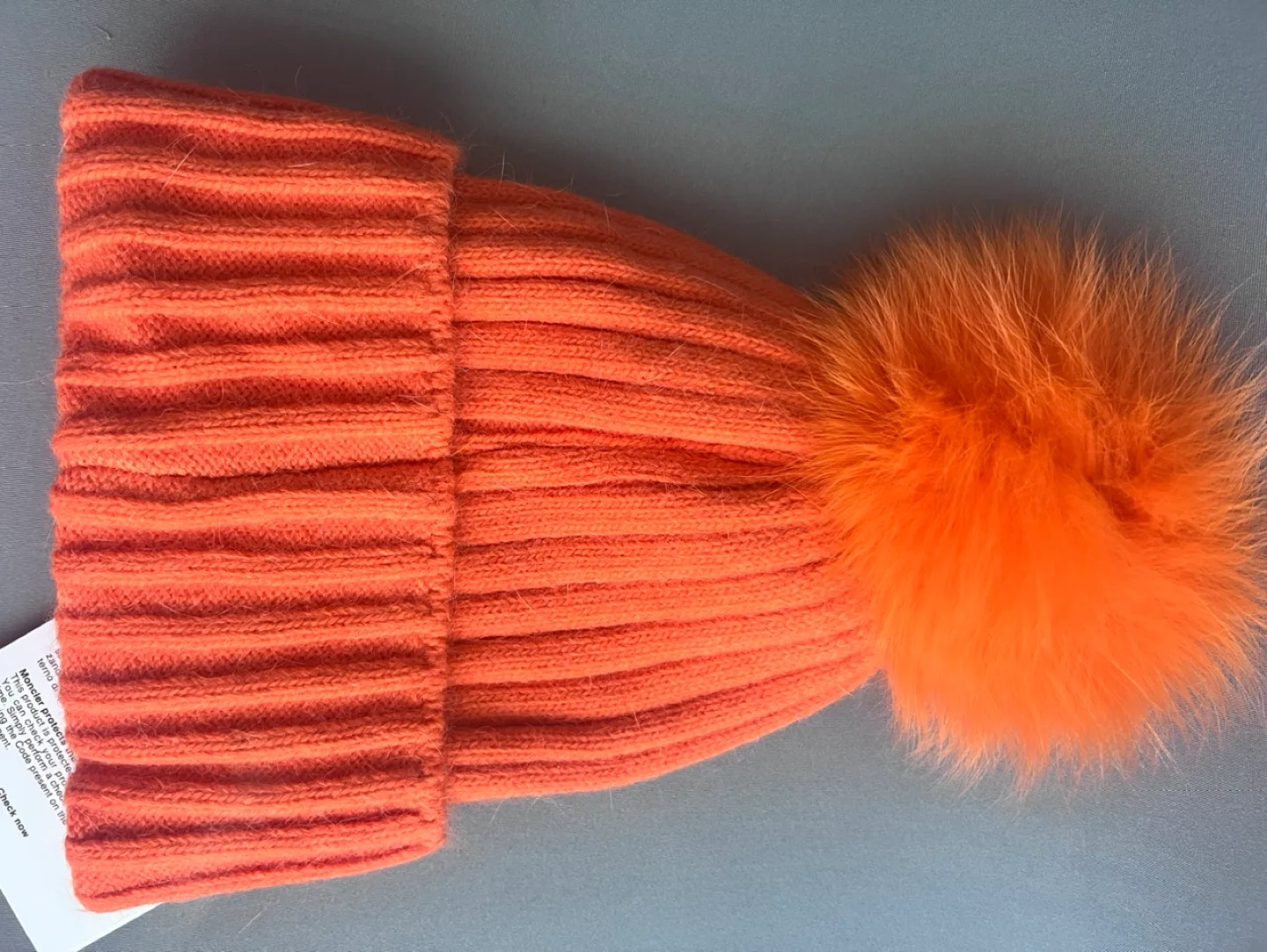 Moncler Orange Knit Beanie with Pom Pom image indicator(5)