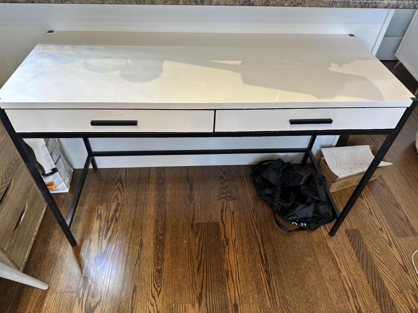White and Black Desk with Two Drawers