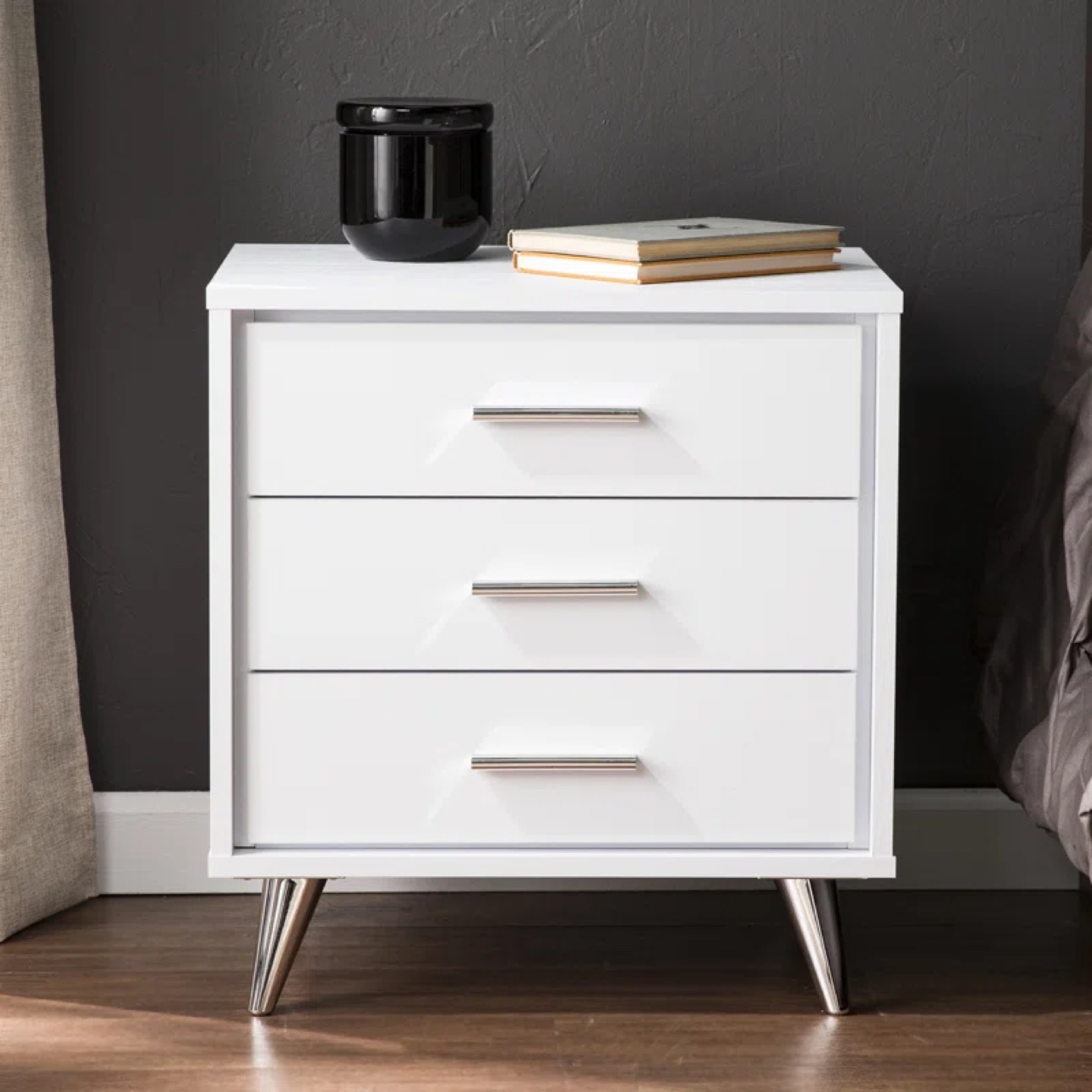 2 White Nightstand with Three Drawers