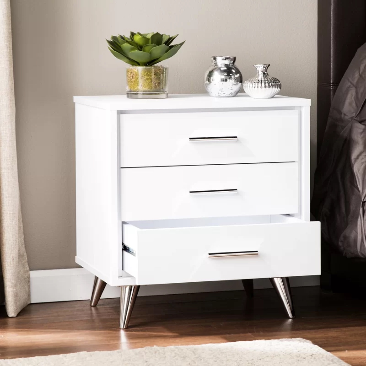 2 White Nightstand with Three Drawers - photo 2