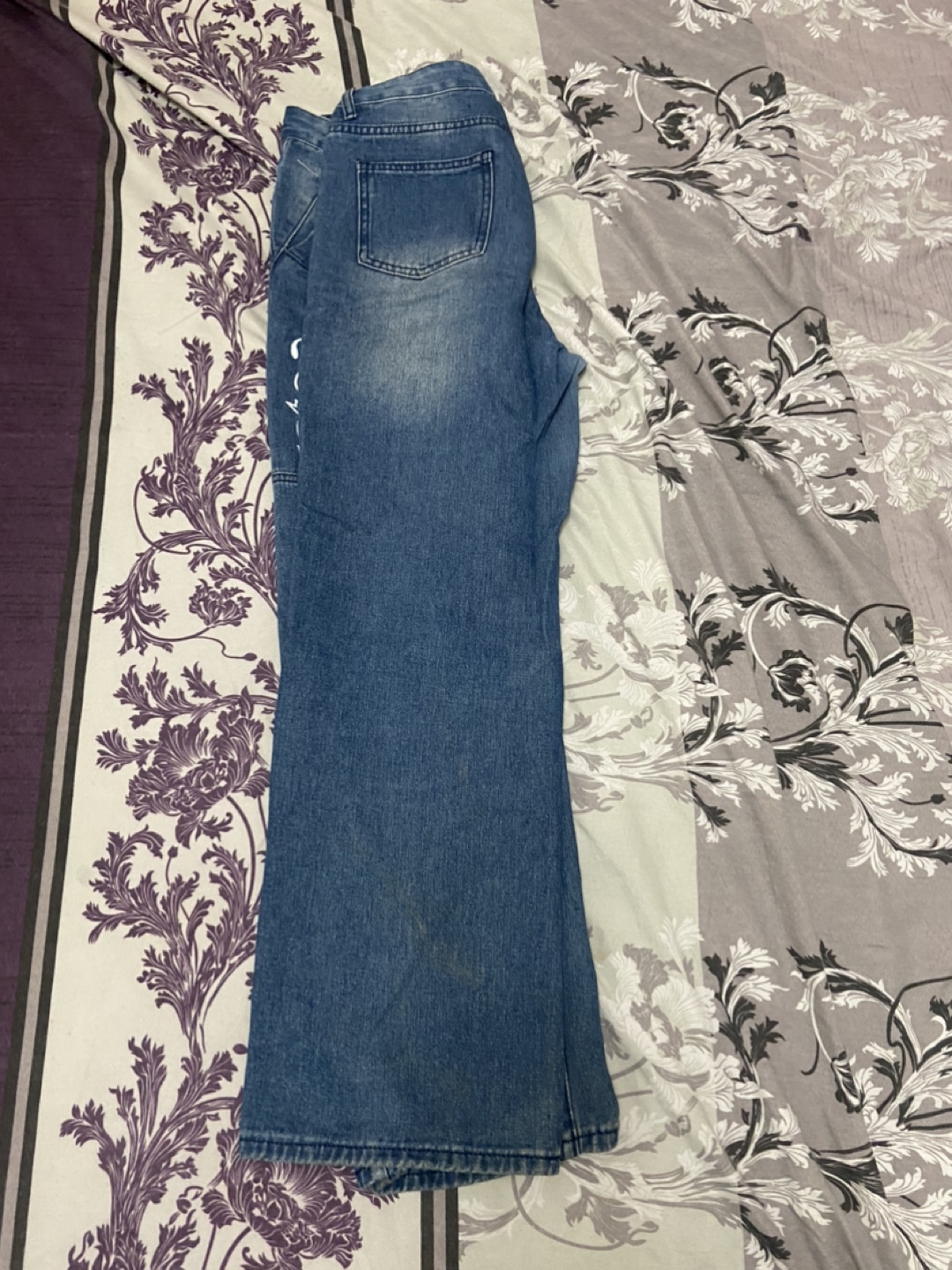 Blue Denim Jeans with White Heart Design - photo 2