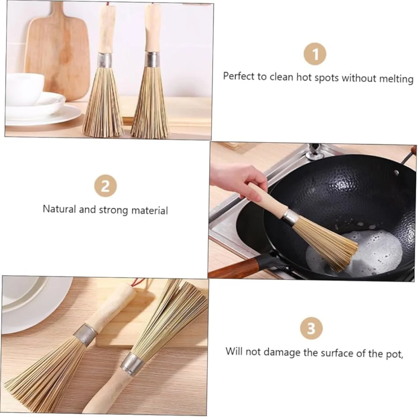 Bamboo Wash Pot Brush Long Handle Dish Washing image indicator(4)
