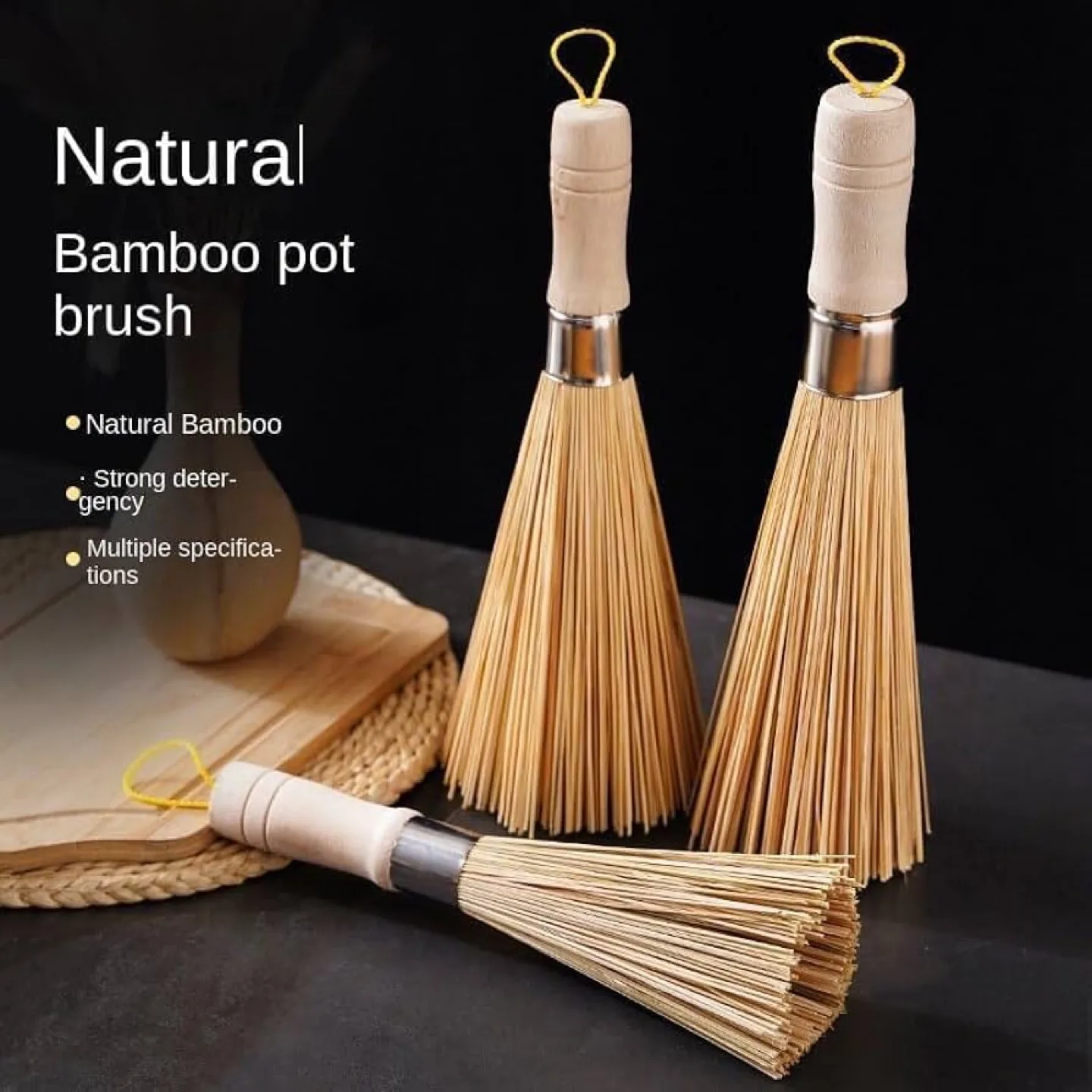 Bamboo Wash Pot Brush Long Handle Dish Washing image indicator(2)