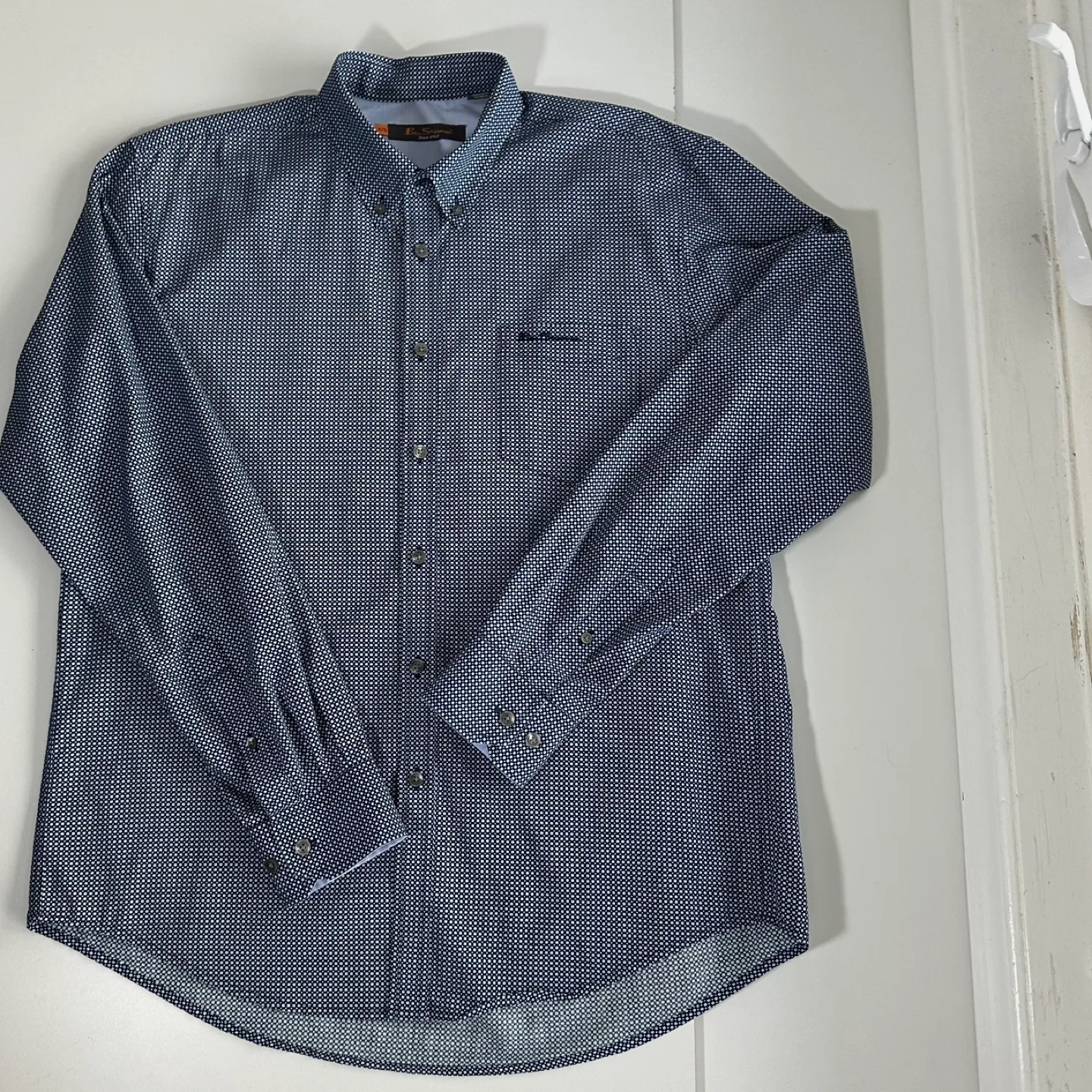 Ben Sherman Men Blue White Mini Square Long Sleeve Shirt XL image indicator(3)