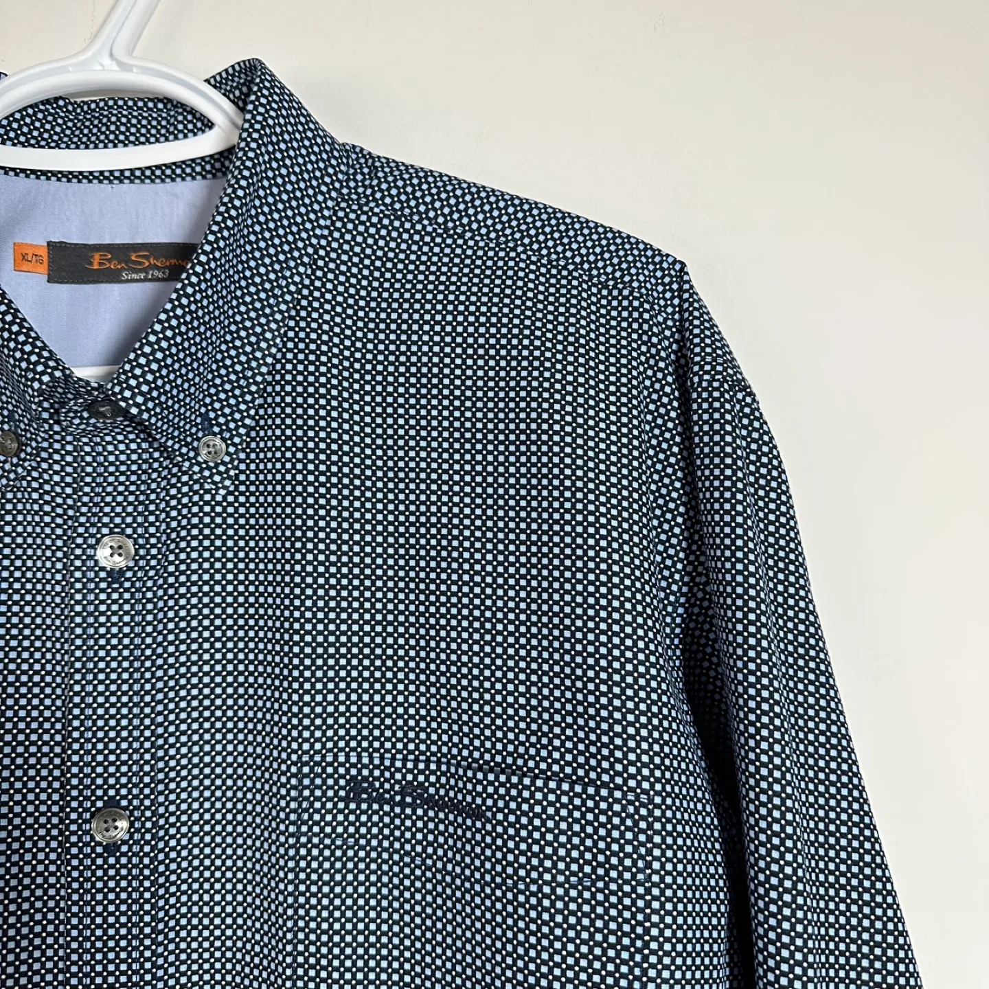 Ben Sherman Men Blue White Mini Square Long Sleeve Shirt XL image indicator(4)