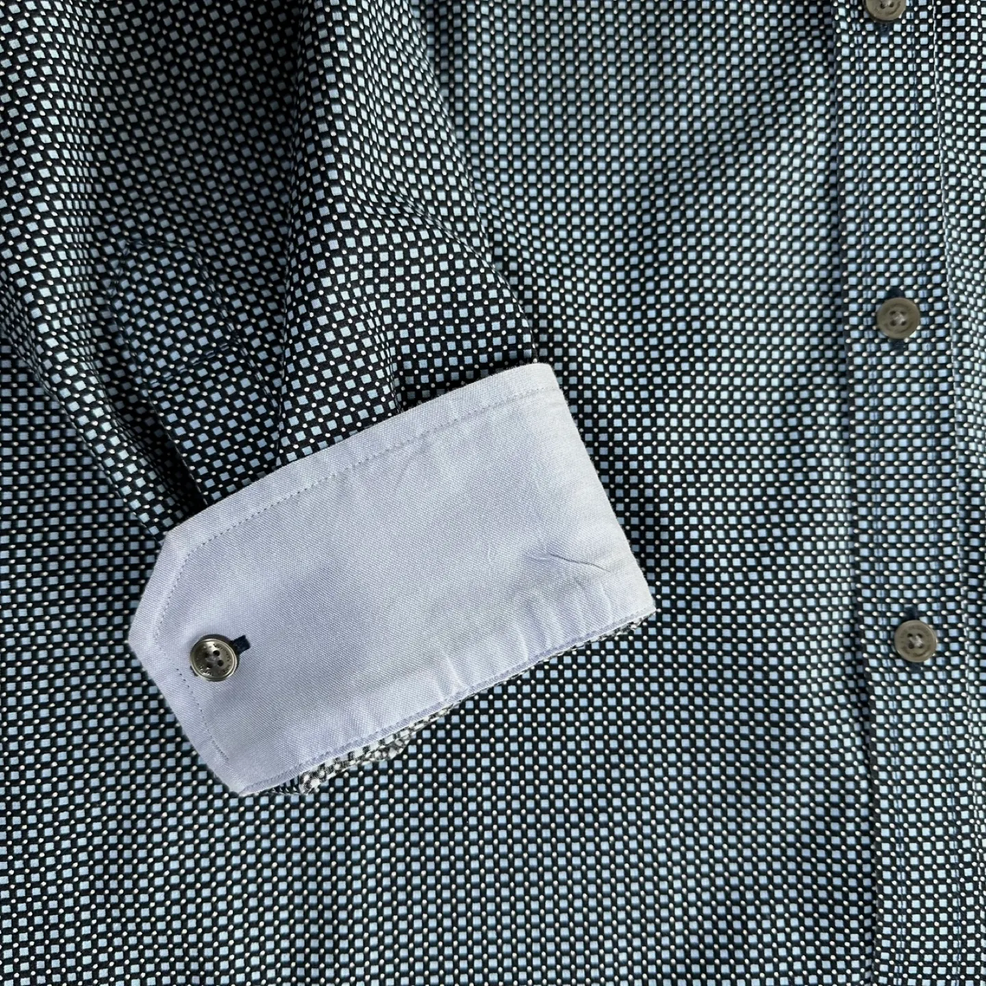 Ben Sherman Men Blue White Mini Square Long Sleeve Shirt XL image indicator(6)