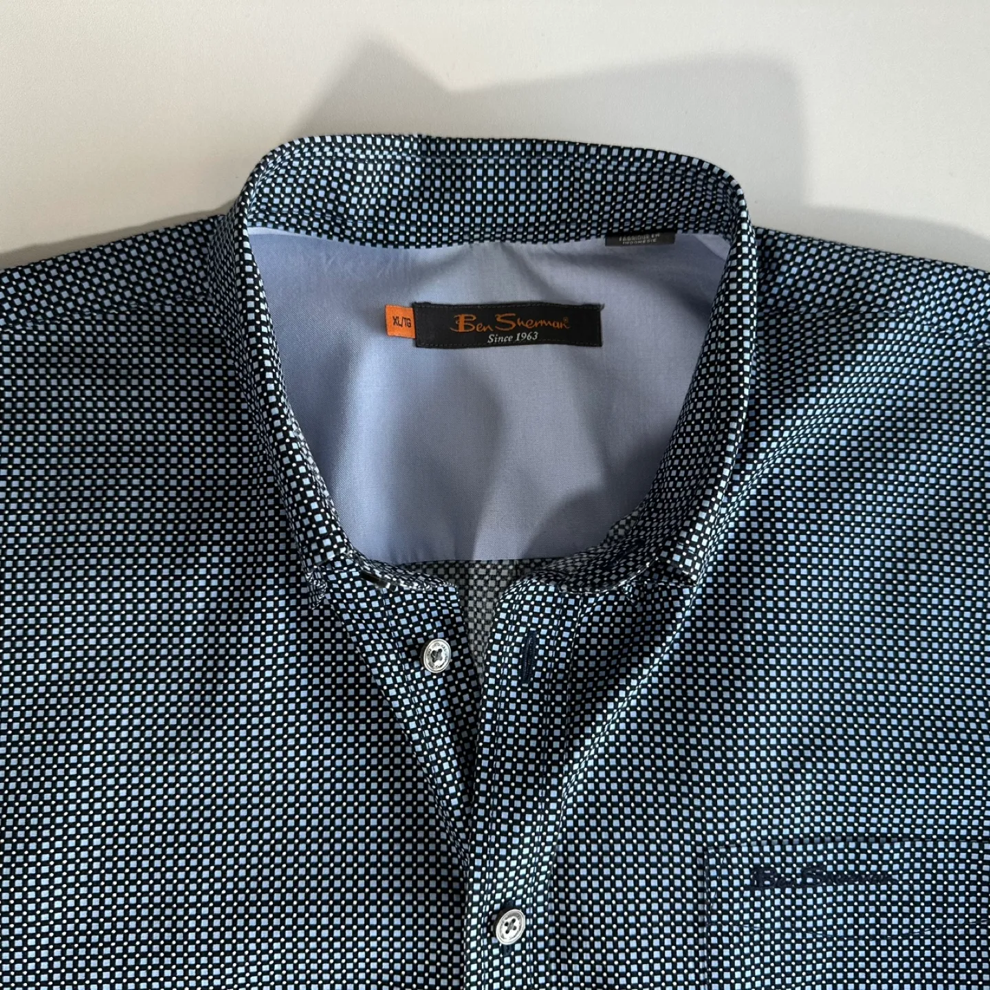 Ben Sherman Men Blue White Mini Square Long Sleeve Shirt XL image indicator(8)