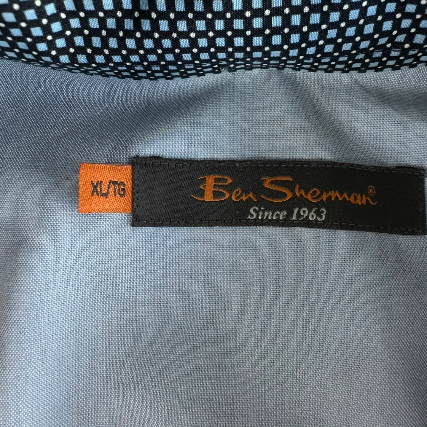 Ben Sherman Men Blue White Mini Square Long Sleeve Shirt XL image indicator(9)