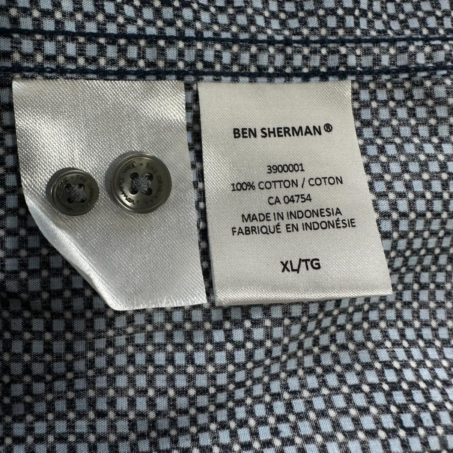 Ben Sherman Men Blue White Mini Square Long Sleeve Shirt XL image indicator(10)