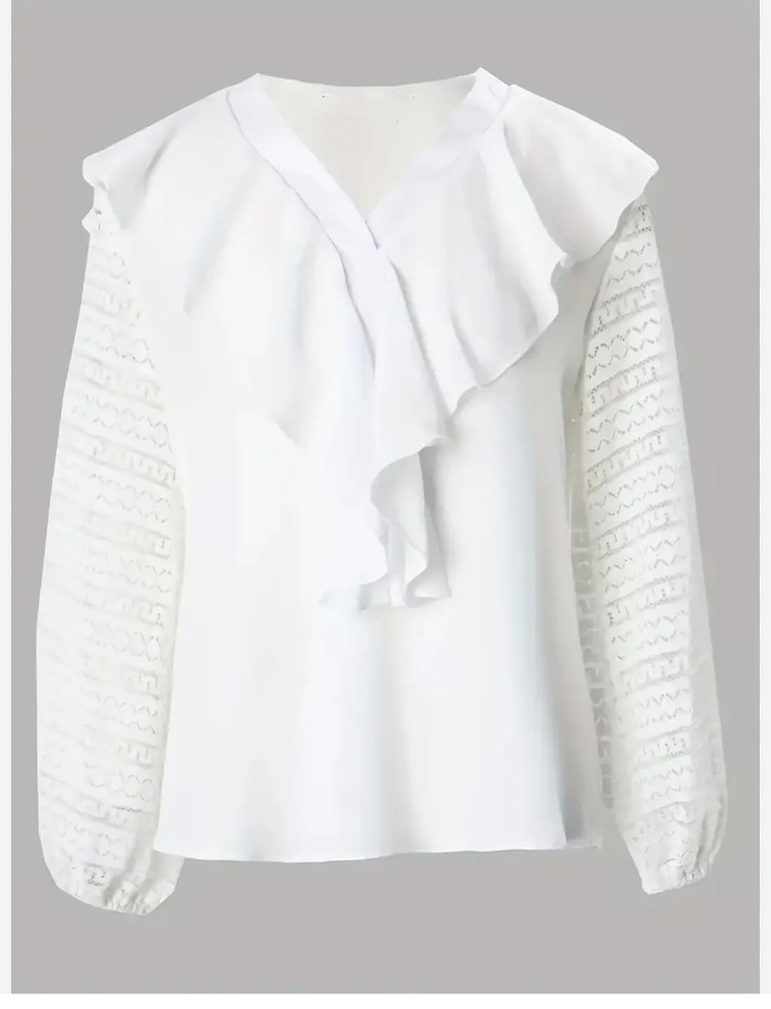 White Ruffled Blouse with Lace Sleeves