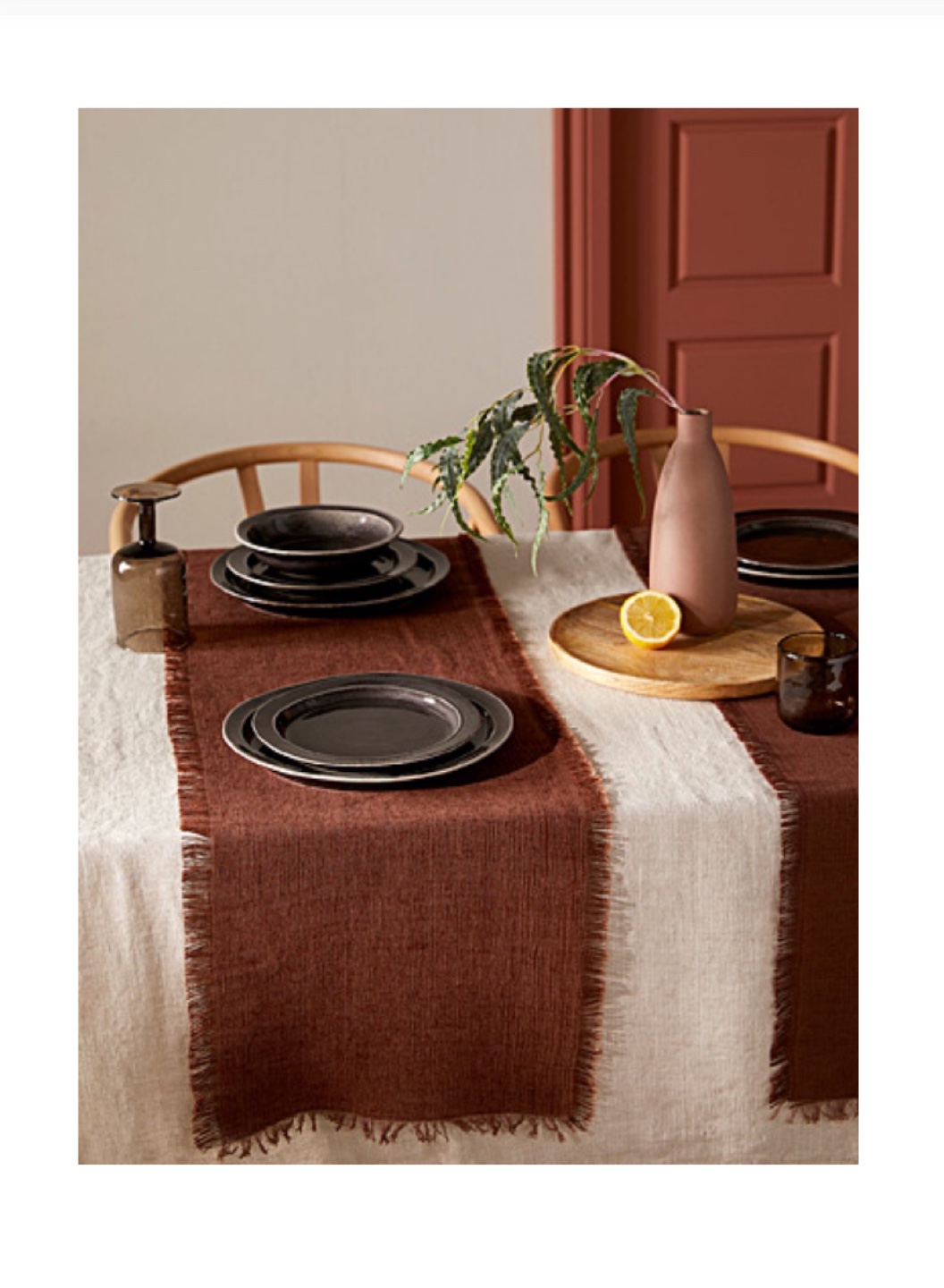 💚Simons Maison fringed table runner  33X230CM Brown