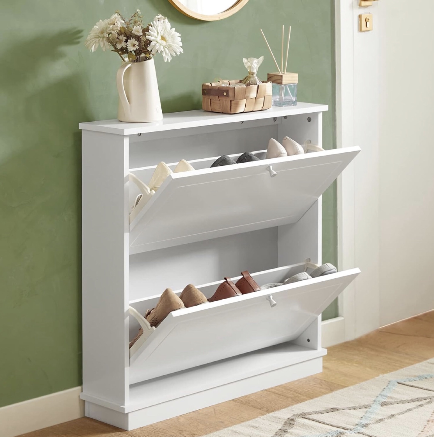 White Shoe Cabinet with 2 Drawers