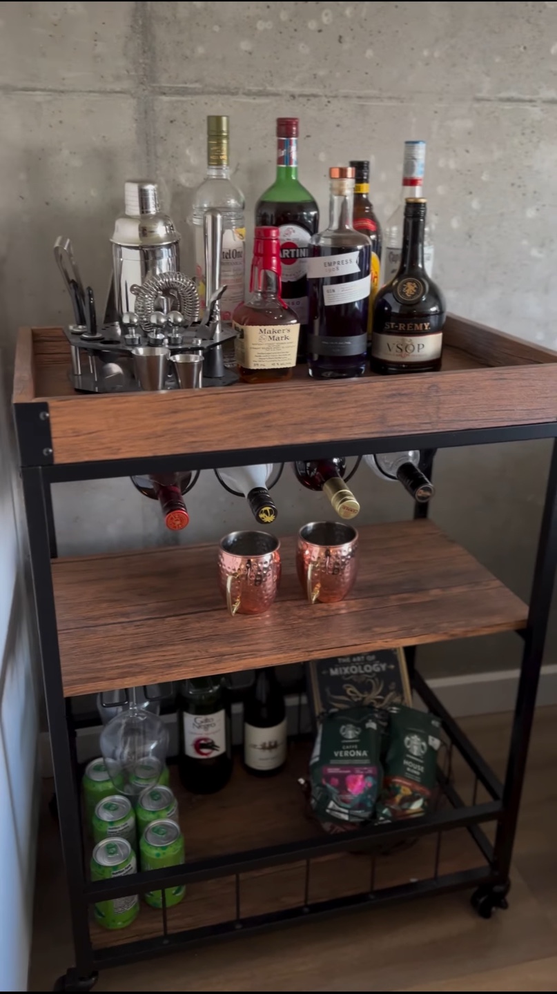 Bar Cart with 3 Shelves and Wine Rack - photo 2