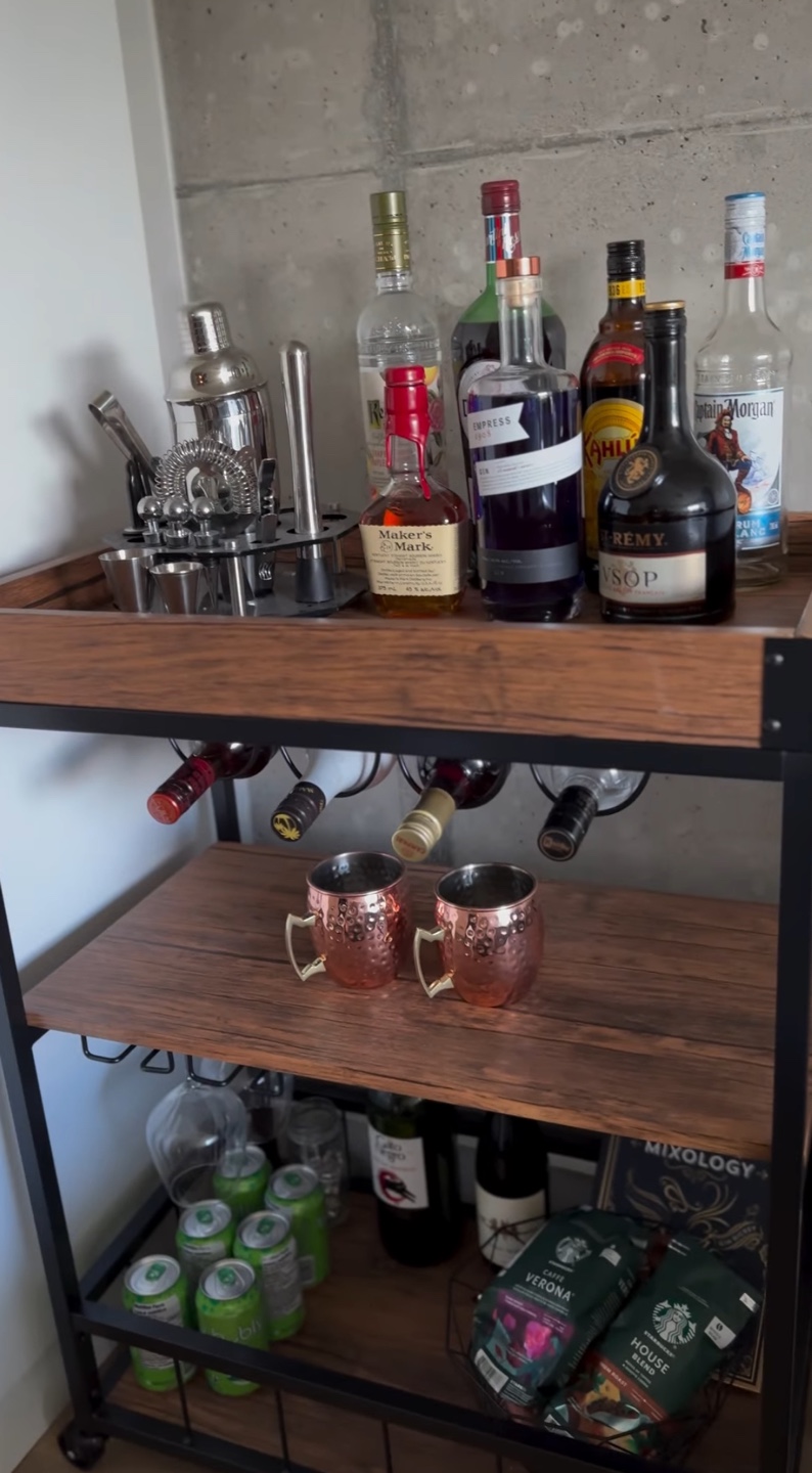 Bar Cart with 3 Shelves and Wine Rack - photo 3