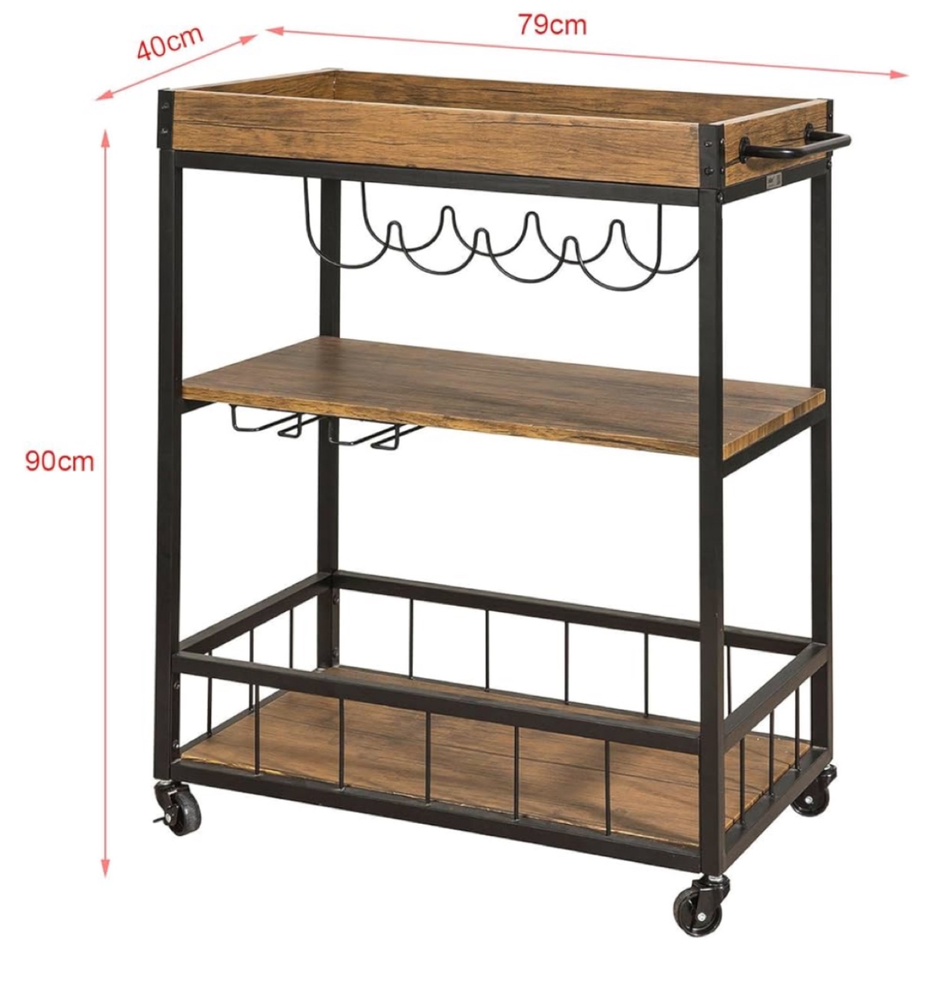 Bar Cart with 3 Shelves and Wine Rack - photo 4