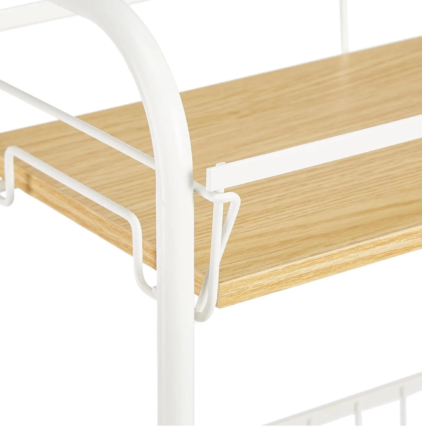 *Brand New* 4-Tier Storage Trolley with Wooden Shelf - White image indicator(3)