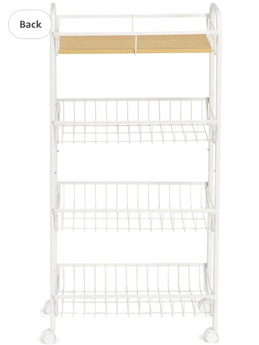*Brand New* 4-Tier Storage Trolley with Wooden Shelf - White image indicator(2)