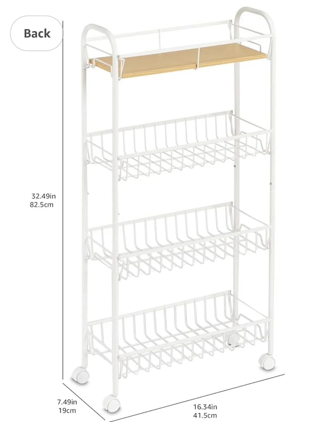 *Brand New* 4-Tier Storage Trolley with Wooden Shelf - White image indicator(5)