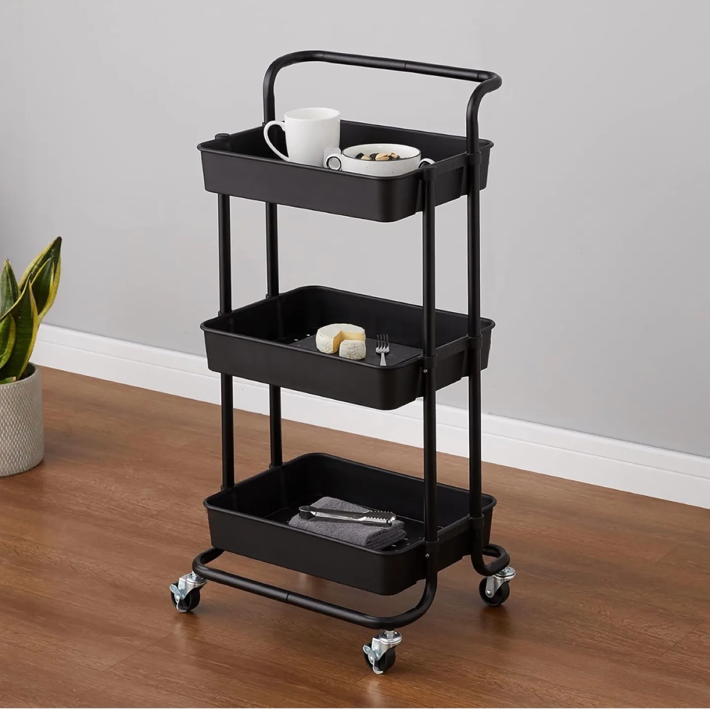 *Brand New*3-Tier Multi-Purpose Trolley with Handle - Black image indicator(6)