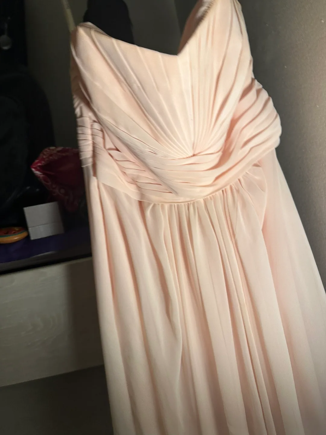 David's Bridal Strapless Blush Pink Dress Size 12 image indicator(4)