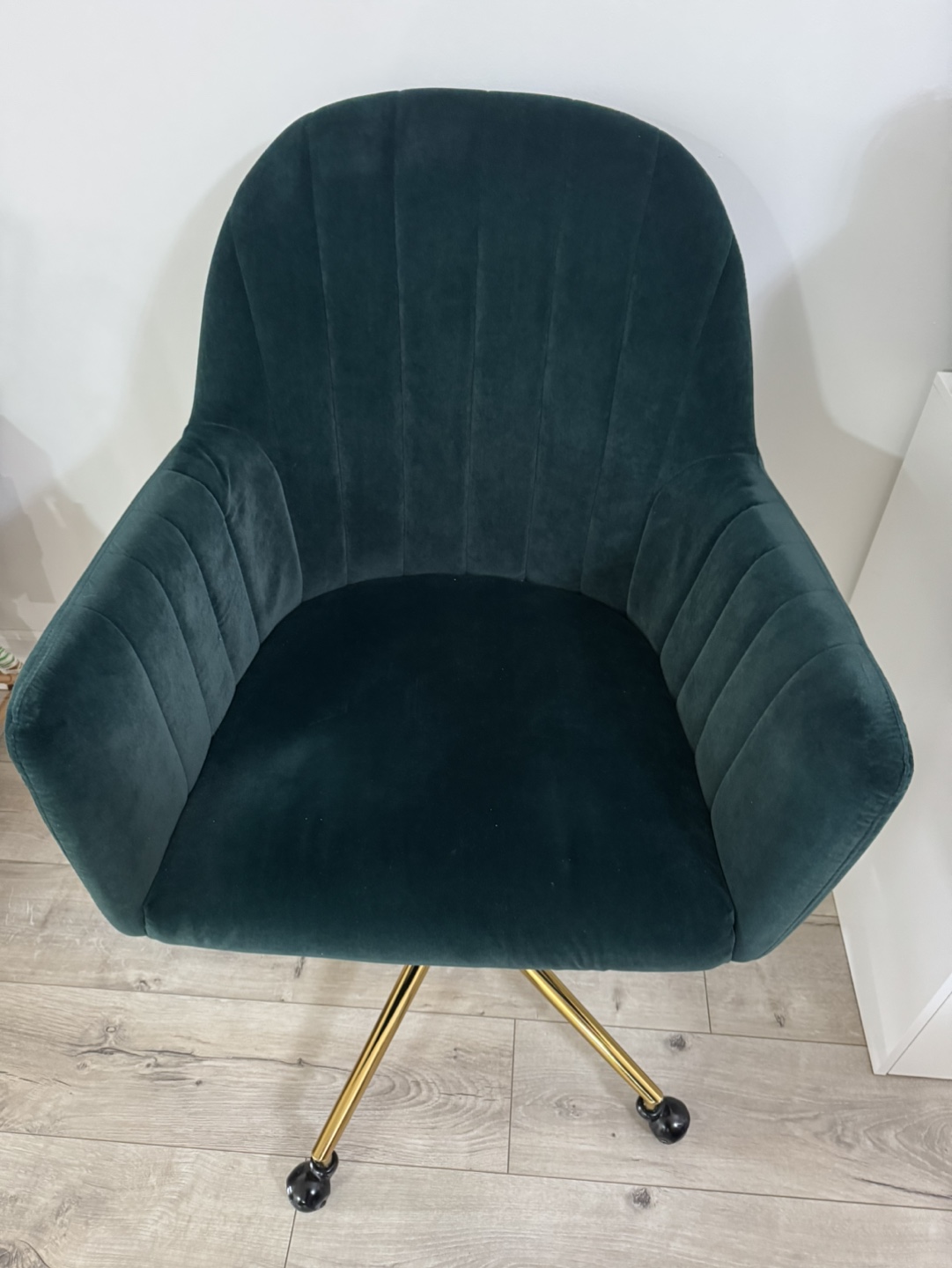 Green Velvet Office Chair with Gold Base - photo 2
