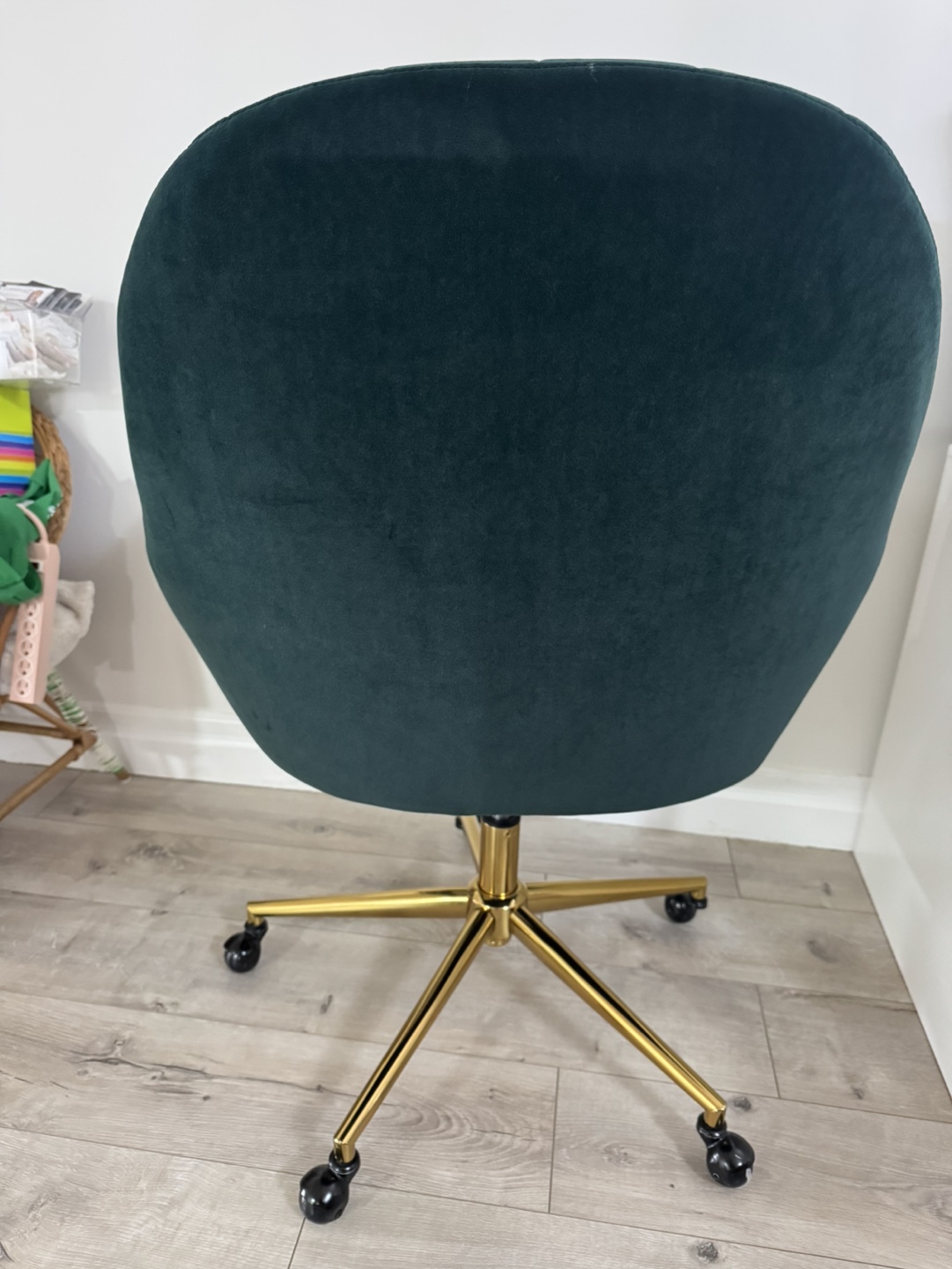 Green Velvet Office Chair with Gold Base - photo 4