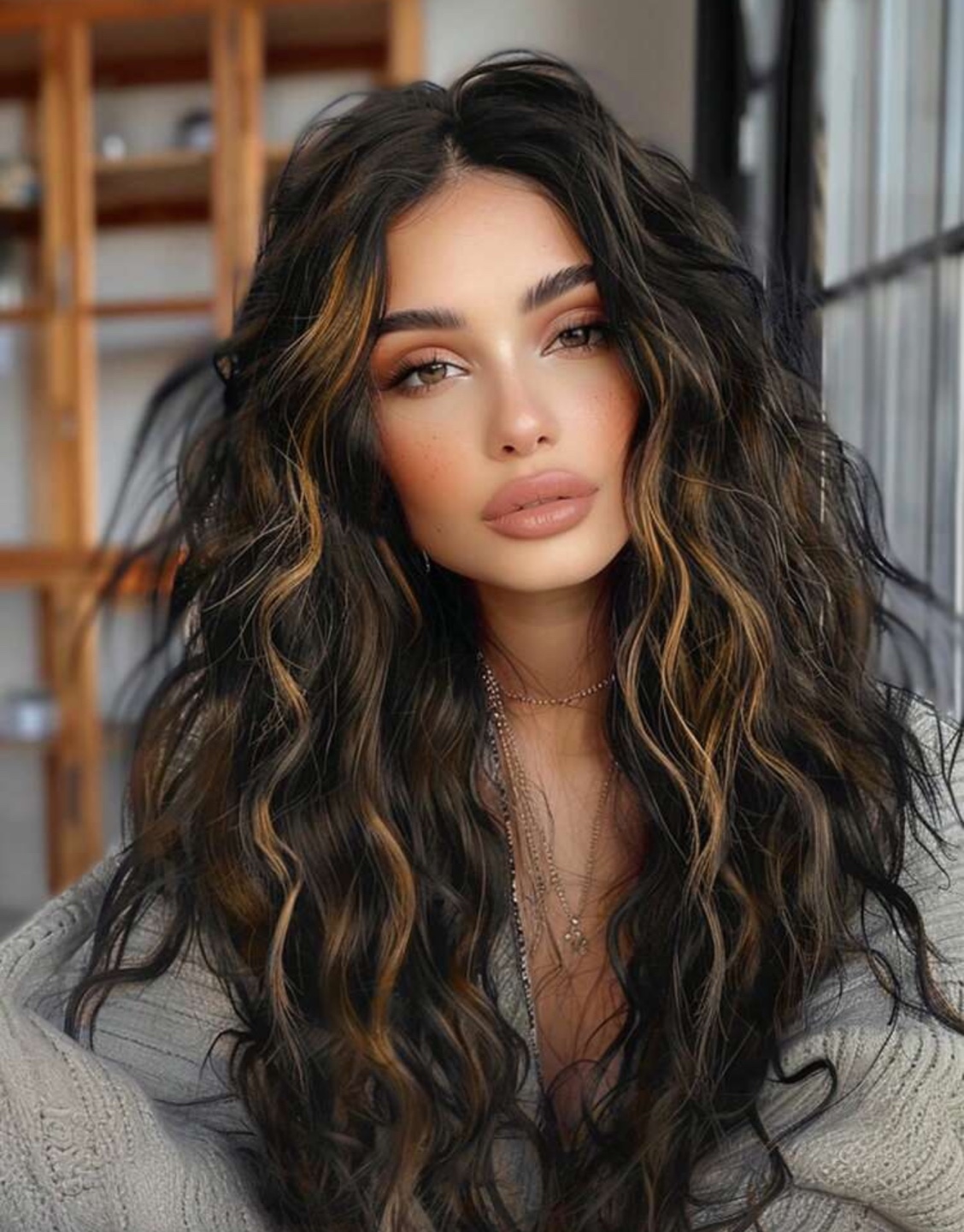 Long Wavy Brown and Blonde Wig 28 inch tall