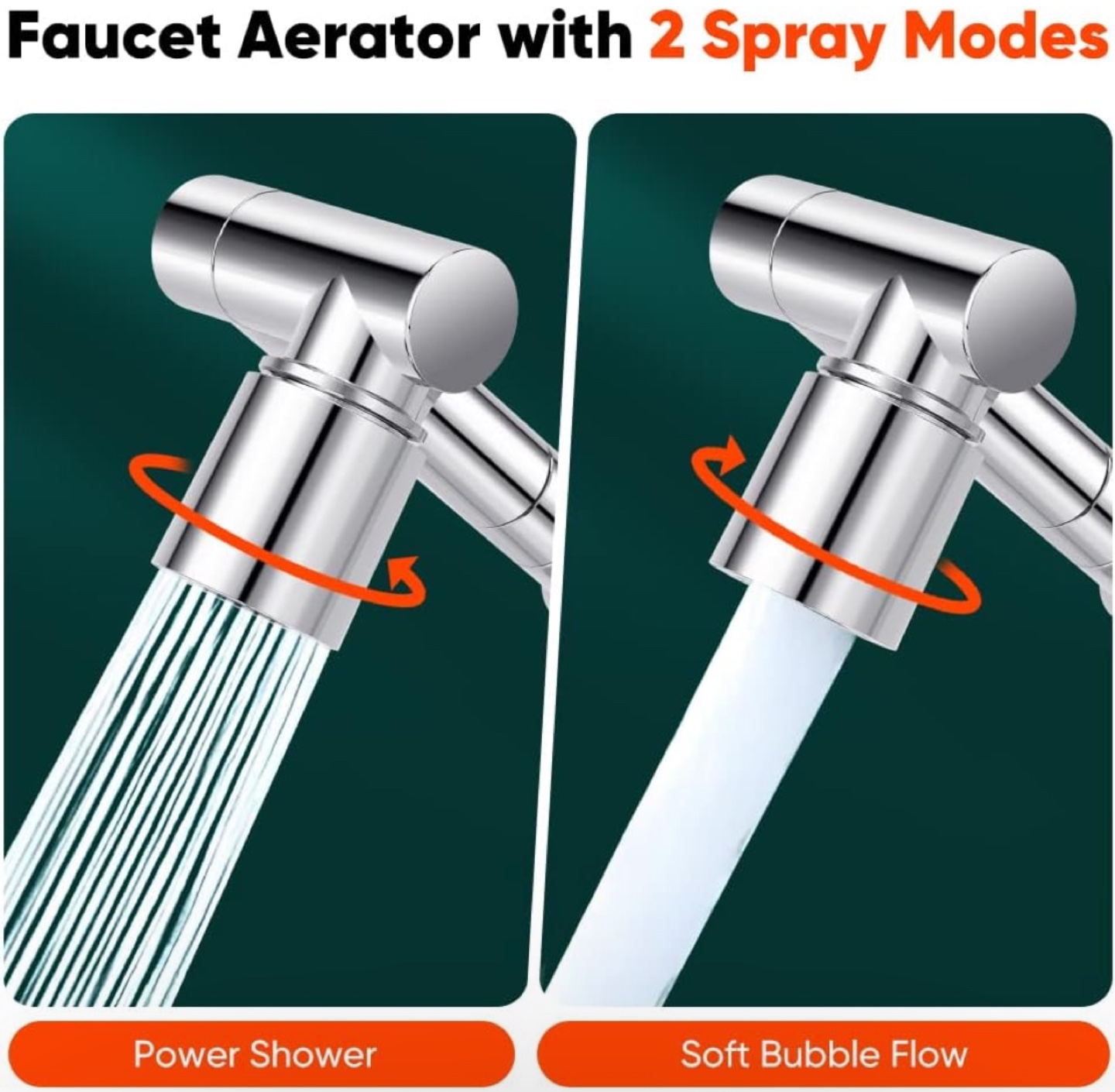2Pcs Faucet Extender, Universal 360°+1080° Swivel 2 Spray Modes - photo 4