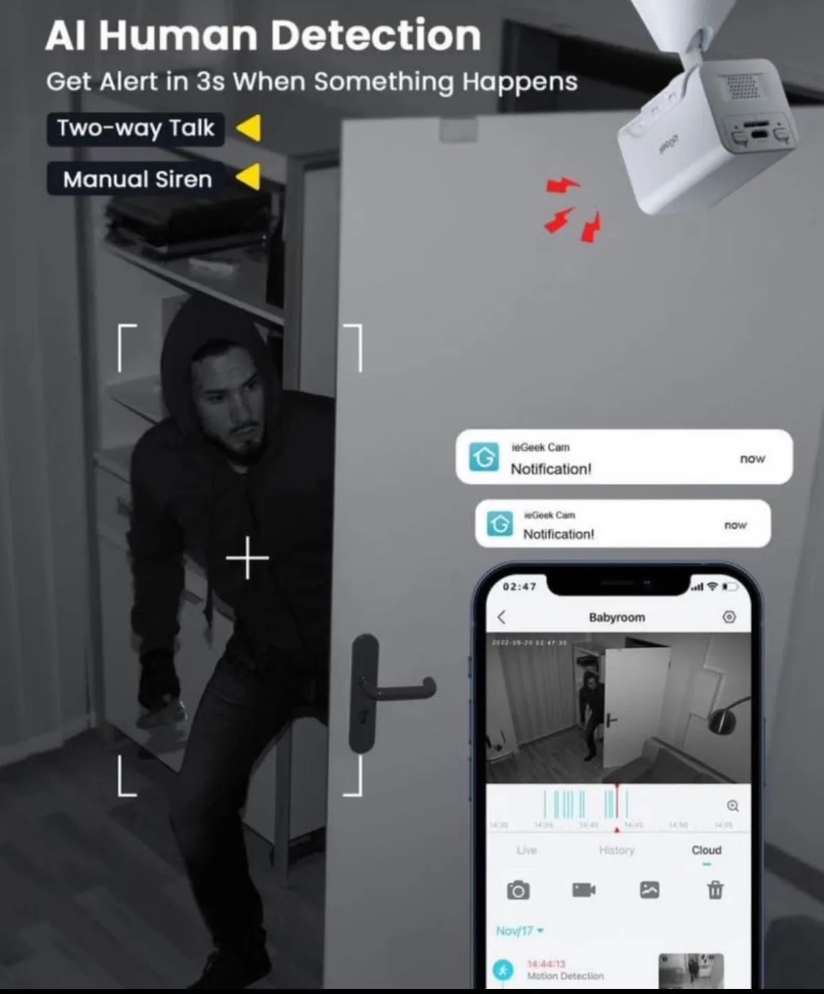 iGeek Battery Powered Wireless Home Security Camera image indicator(6)