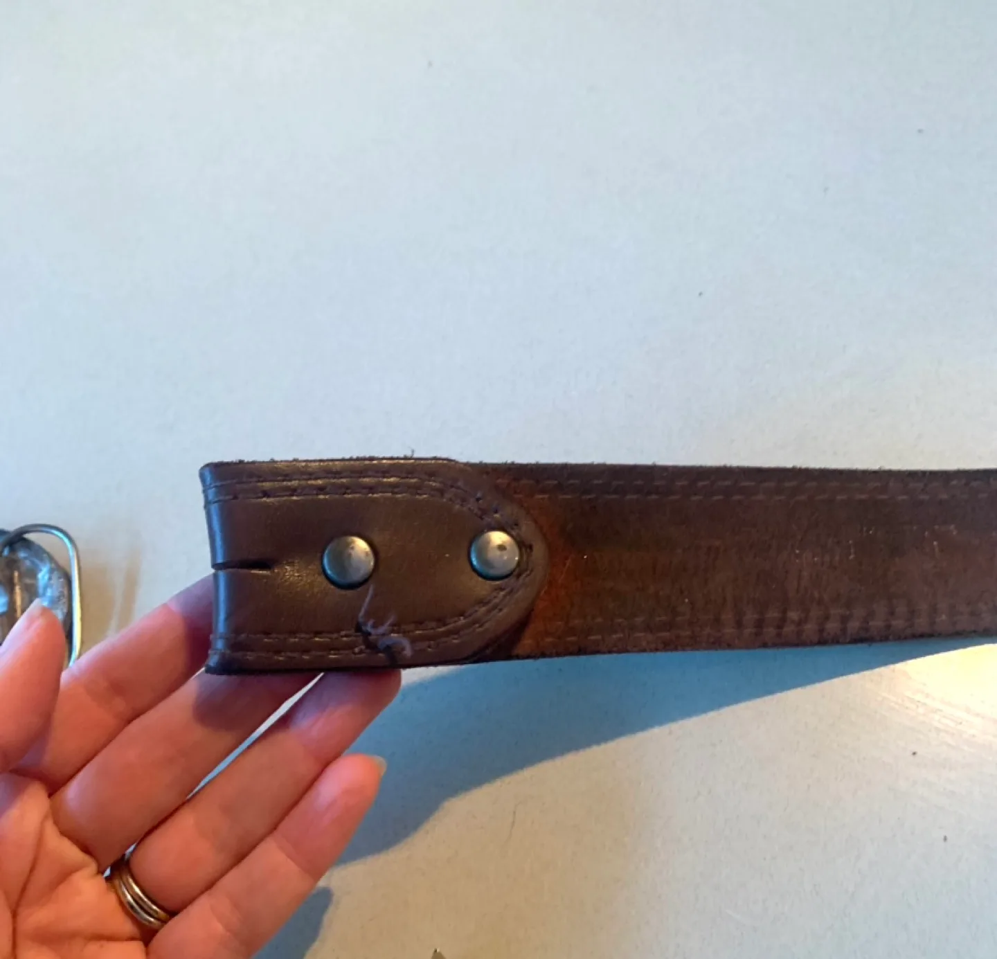 Vintage Brown Leather Belt with Horse Buckle image indicator(3)