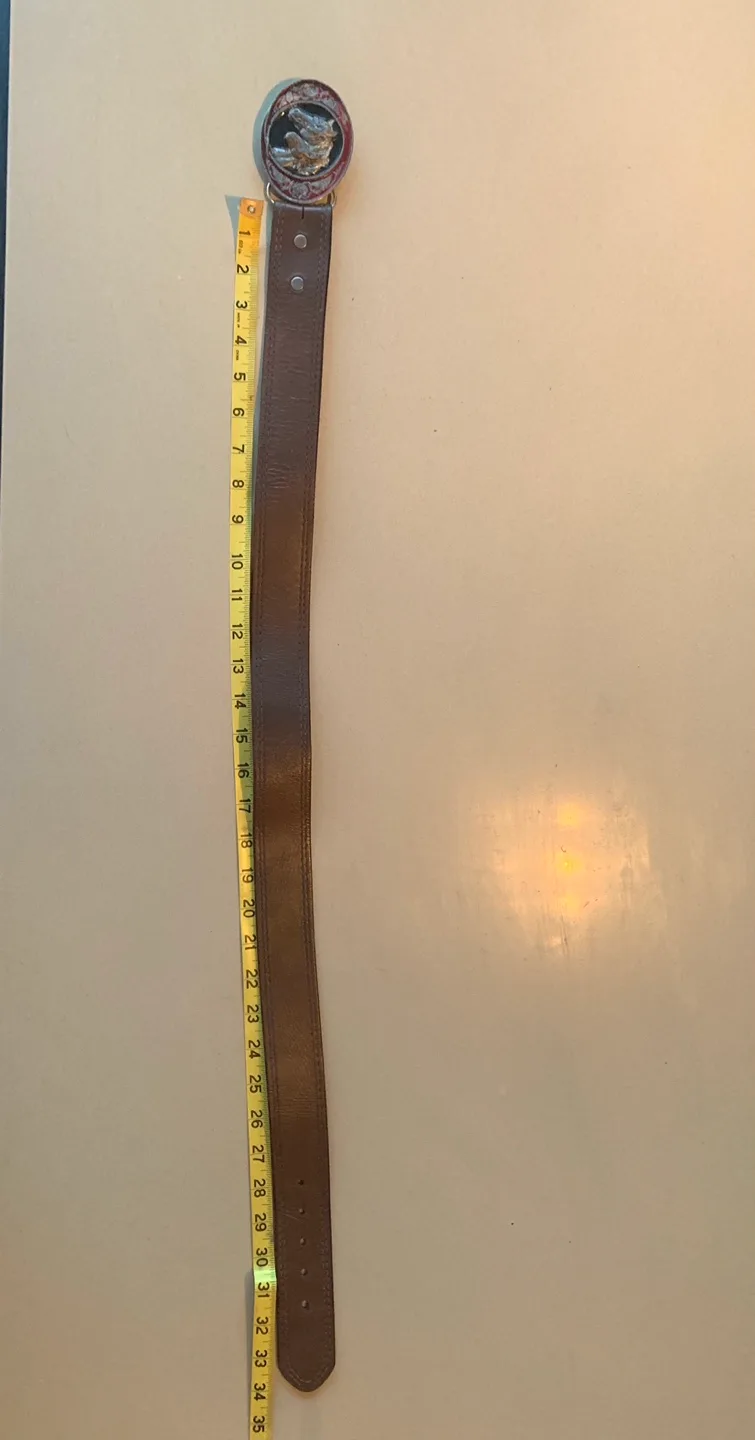 Vintage Brown Leather Belt with Horse Buckle image indicator(6)