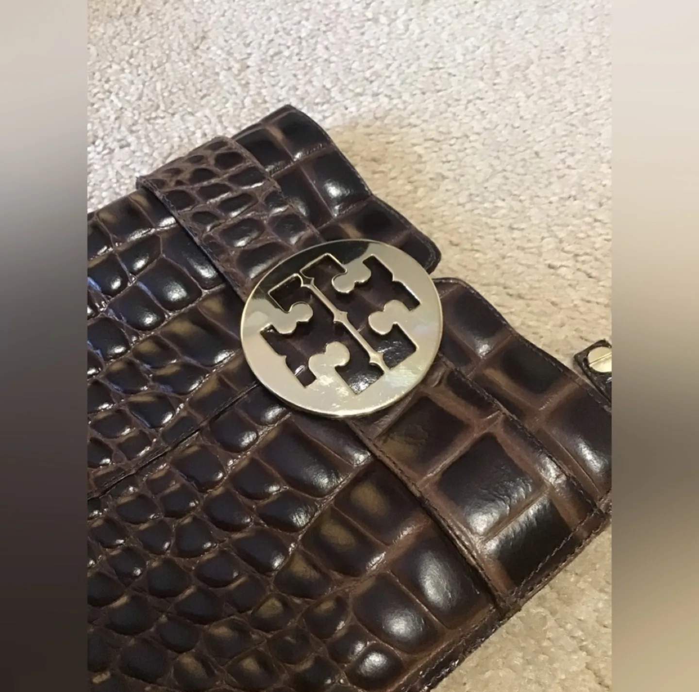 Tory Burch Croc Brown Knee-High Riding Boots image indicator(3)