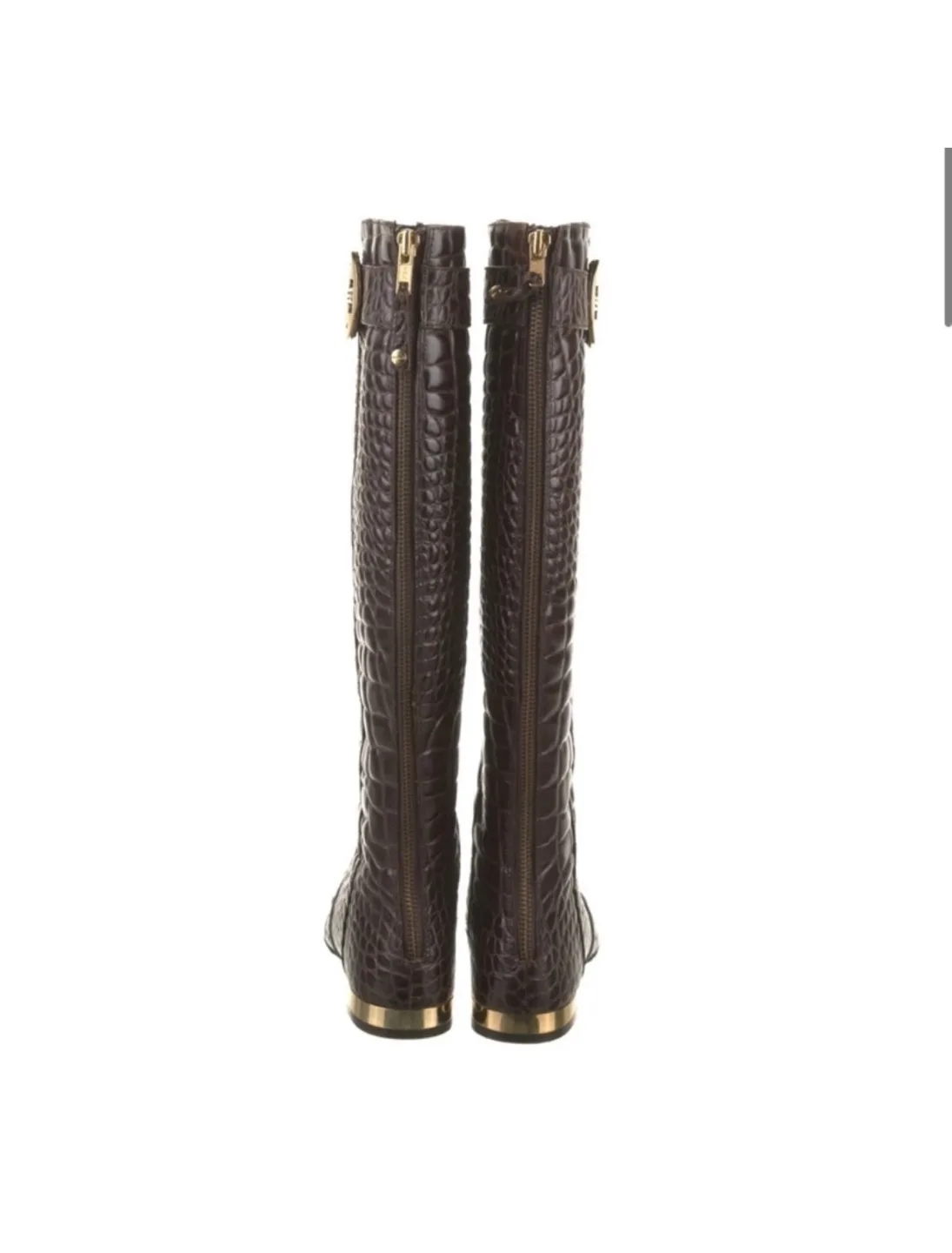 Tory Burch Croc Brown Knee-High Riding Boots image indicator(2)