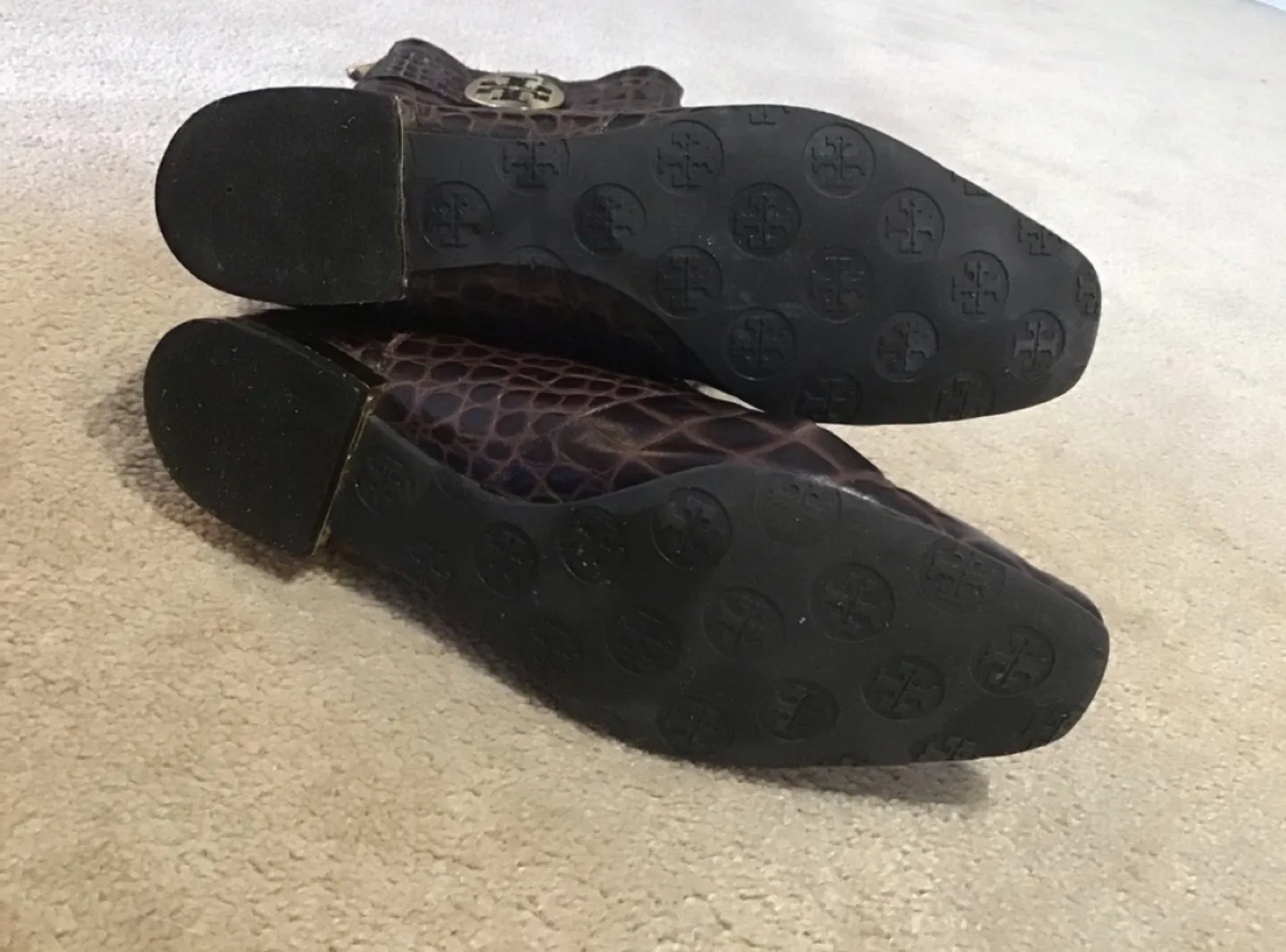 Tory Burch Croc Brown Knee-High Riding Boots image indicator(5)