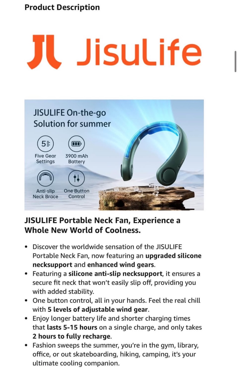JISULIFE Portable Neck Fan Upgraded, Necksupport Personal Fan - photo 2