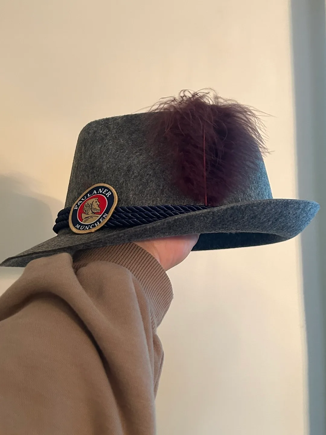 Grey Fedora Hat with Feather image indicator(3)